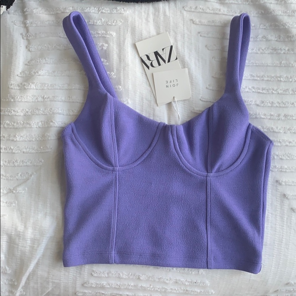 Zara purple knit bustier-style crop tank top